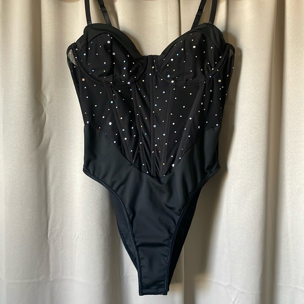 Rhinestone Detailed Bustier with Mesh
